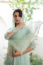 Thumbnail for Juniper Women's Green Thread Embroidered Georgette Tunic Sharara & Dupatta Set With Sequins & Lace - Distacart