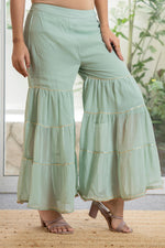 Thumbnail for Juniper Women's Green Thread Embroidered Georgette Tunic Sharara & Dupatta Set With Sequins & Lace - Distacart