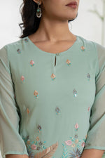 Thumbnail for Juniper Women's Green Thread Embroidered Georgette Tunic Sharara & Dupatta Set With Sequins & Lace - Distacart