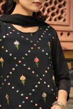 Thumbnail for Juniper Women's Black Soild Georgette Tunic Sharara & Dupatta With With Thread & Mirror Work - Distacart