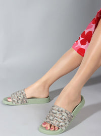 Thumbnail for DressBerry Women Green Textured Sliders