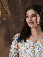 Thumbnail for ADA Floral Printed Round Neck Regular Lucknowi Chikankari Kurta with Trousers - Distacart