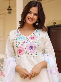 Thumbnail for Anouk Floral Yoke Design Thread Work Pure Cotton Kurta with Trousers & Dupatta