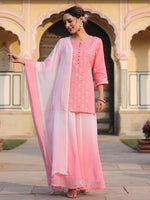 Thumbnail for Juniper Women's Pink Solid Viscose Kurta Pant & Dupatta With Mirror Work & Gota Patti - Distacart