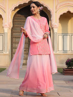 Thumbnail for Juniper Women's Pink Solid Viscose Kurta Pant & Dupatta With Mirror Work & Gota Patti - Distacart