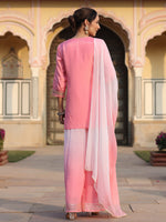 Thumbnail for Juniper Women's Pink Solid Viscose Kurta Pant & Dupatta With Mirror Work & Gota Patti - Distacart