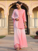 Thumbnail for Juniper Women's Pink Solid Viscose Kurta Pant & Dupatta With Mirror Work & Gota Patti - Distacart