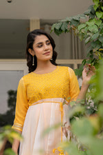 Thumbnail for Juniper Women's Yellow Printed Georgette Dress With Doris At Waist & Sequins - Distacart