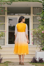 Thumbnail for Juniper Women's Yellow Printed Georgette Dress With Doris At Waist & Sequins - Distacart