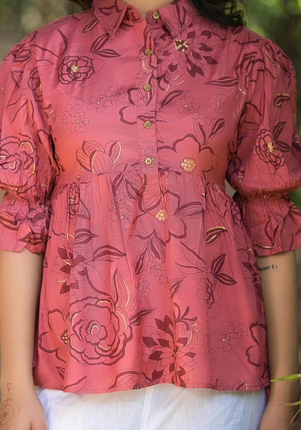 Juniper Women's Rust Floral Printed Shantoon Tunic With Buttons - Distacart