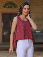 Thumbnail for Juniper Women's Rust Solid Rayon Tunic With Mirror & Thread Work - Distacart