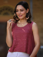 Thumbnail for Juniper Women's Rust Solid Rayon Tunic With Mirror & Thread Work - Distacart