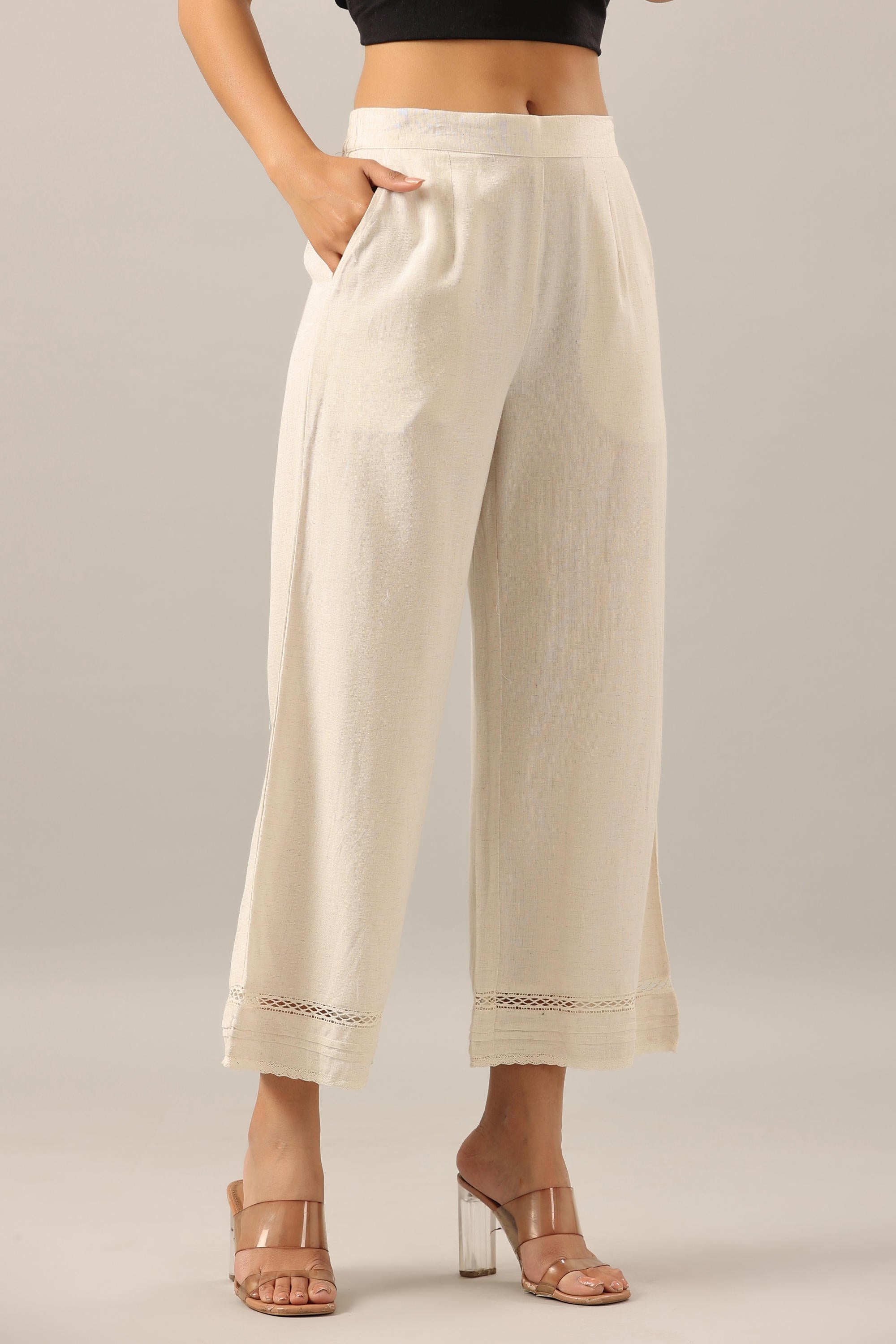 Juniper Women's Off White Solid Rayon Pant Palazzo - Distacart