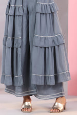 Thumbnail for Juniper Women's Grey Thread Embroidered Georgette Dress & Palazzo Set With Sequins & Lace - Distacart