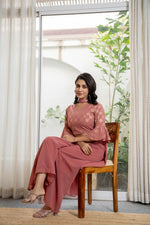 Thumbnail for Juniper Women's Peach Solid Georgette Kurta Pant & Dupatta Set With Sequins & Thread Work - Distacart