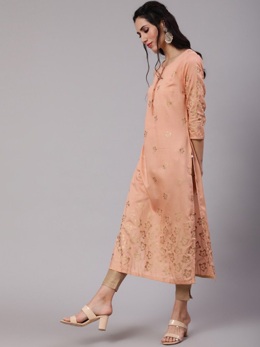 Aks Ethnic Motifs Printed Chanderi Silk Straight Kurta - Distacart