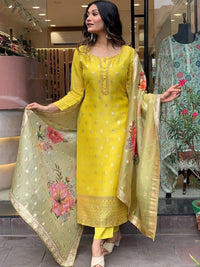 Thumbnail for Kalini Floral Woven Design Straight Kurta & Trousers With Dupatta - Distacart