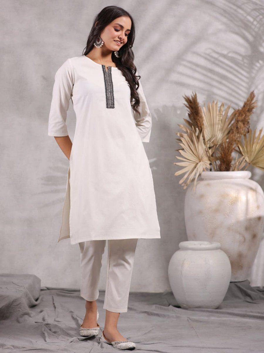 Anubhutee Regular Thread Work Pure Cotton Kurta with Trousers - Distacart
