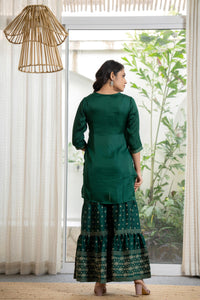 Thumbnail for Juniper Women's Green Viscose Rayon Self Design Sharara Set