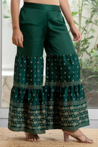 Thumbnail for Juniper Women's Green Viscose Rayon Self Design Sharara Set