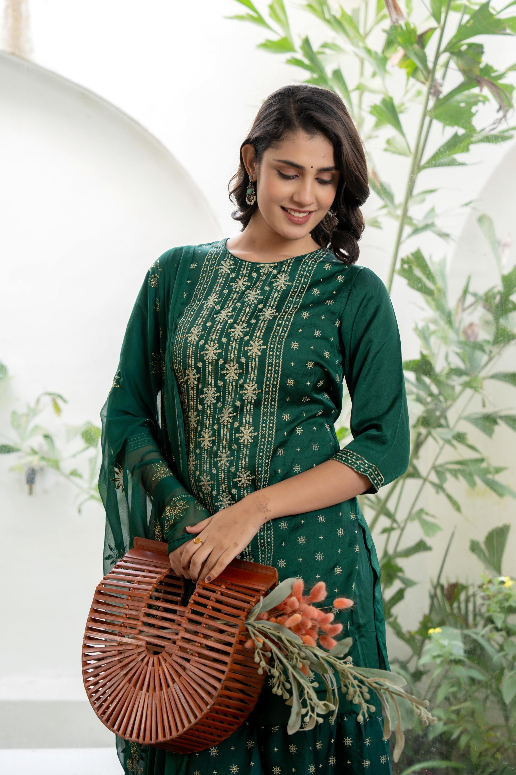 Juniper Women's Green Viscose Rayon Self Design Sharara Set - Distacart