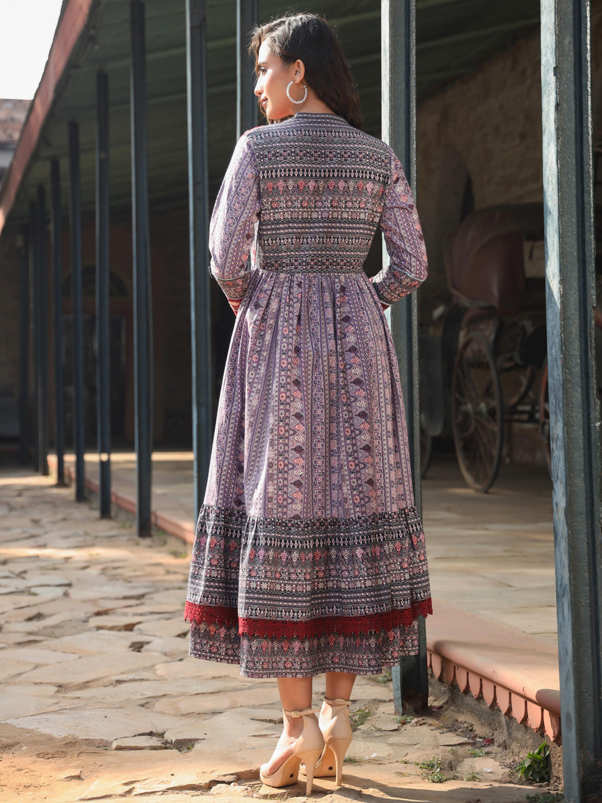Juniper Women's Juniper Women's Lavender Cambric Printed With Embroidery Flared Dress - Distacart