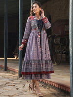 Thumbnail for Juniper Women's Juniper Women's Lavender Cambric Printed With Embroidery Flared Dress - Distacart