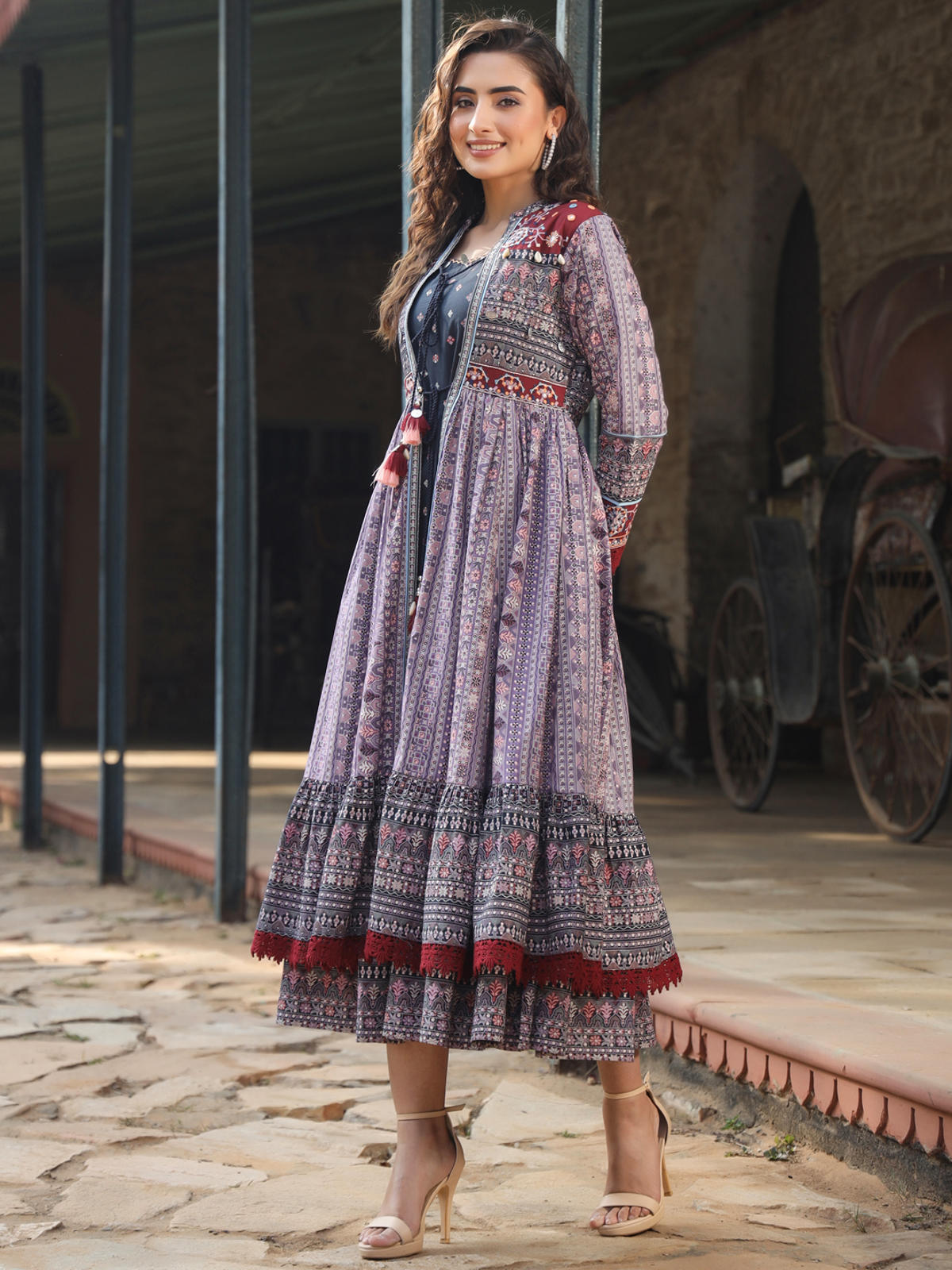 Juniper Women's Juniper Women's Lavender Cambric Printed With Embroidery Flared Dress - Distacart