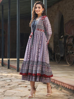 Thumbnail for Juniper Women's Juniper Women's Lavender Cambric Printed With Embroidery Flared Dress - Distacart