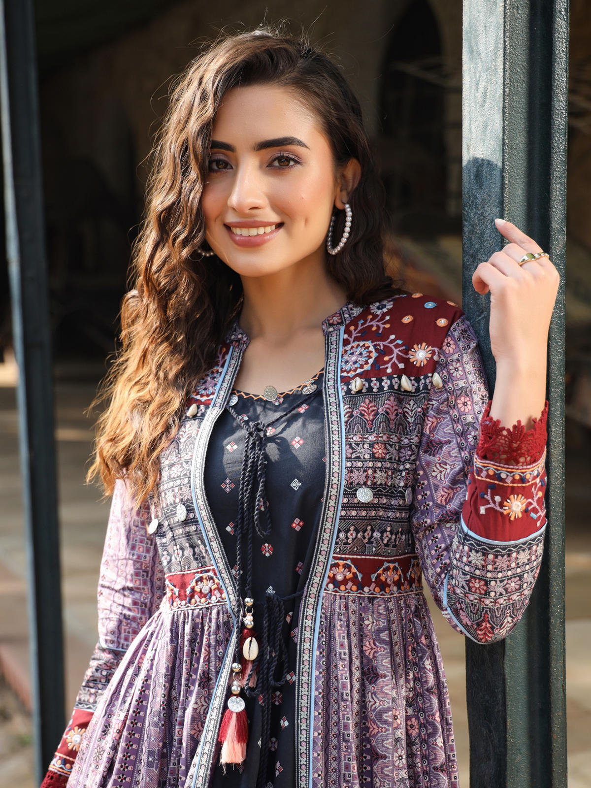Juniper Women's Juniper Women's Lavender Cambric Printed With Embroidery Flared Dress - Distacart