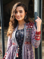 Thumbnail for Juniper Women's Juniper Women's Lavender Cambric Printed With Embroidery Flared Dress - Distacart