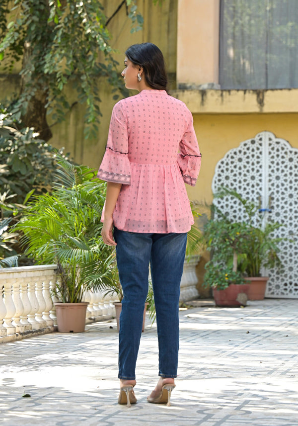 Juniper Women's Peach Ethnic Motif Printed Georgette Tunic With Sequins & Doris - Distacart