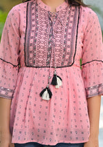 Thumbnail for Juniper Women's Peach Ethnic Motif Printed Georgette Tunic With Sequins & Doris - Distacart