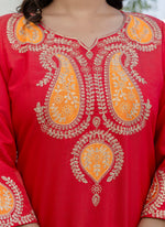 Thumbnail for Vellora Viscose Rayon Red Casual Wear Embroidery Work Readymade Salwar Suit