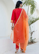 Thumbnail for Vellora Viscose Rayon Red Casual Wear Embroidery Work Readymade Salwar Suit