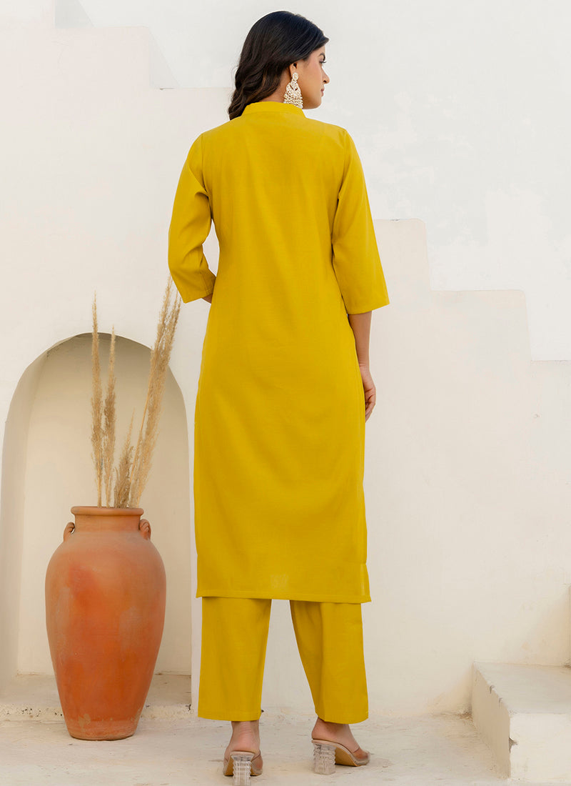 Vellora Shimmer Silk Yellow Casual Wear Floral Print Readymade Salwar Suit