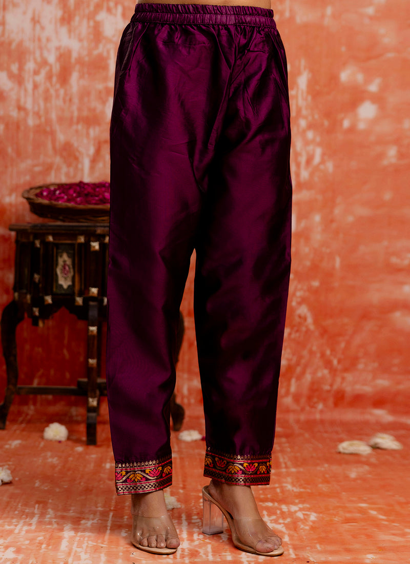 Vellora Cotton Silk Blend Wine Casual Wear Embroidery Work Readymade Salwar Suit