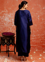 Thumbnail for Vellora Cotton Silk Blend Navy Blue Party Wear Zari Work Readymade Salwar Suit