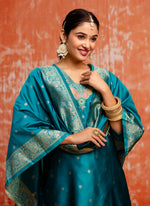 Thumbnail for Vellora Cotton Silk Blend Rama Party Wear Zari Work Readymade Salwar Suit