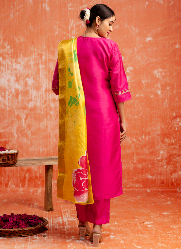 Vellora Silk Blend Rani Pink Festival Wear Embroidery Work Readymade Salwar Suit