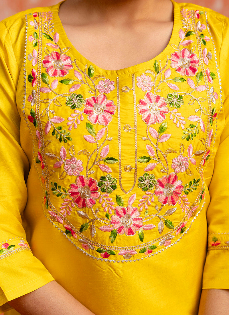 Vellora Silk Blend Yellow Festival Wear Embroidery Work Readymade Salwar Suit