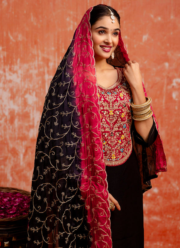 Vellora Viscose Black Party Wear Embroidery Work Readymade Salwar Suit