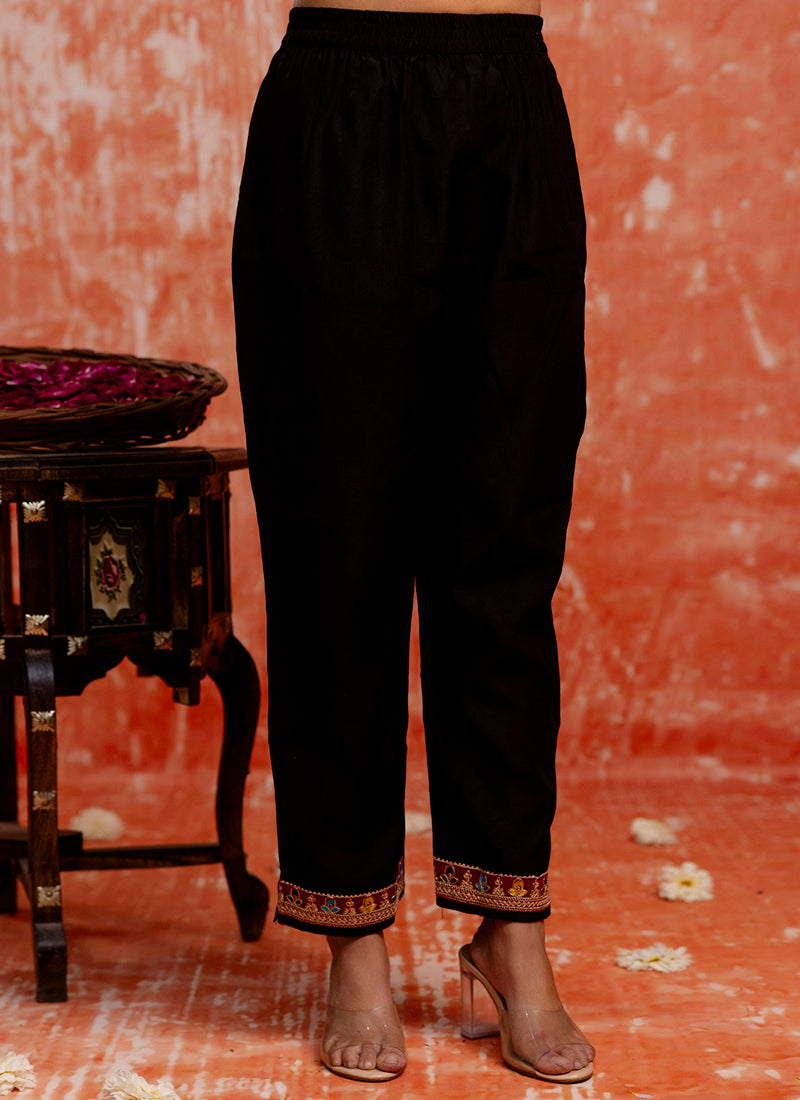 Vellora Viscose Black Party Wear Embroidery Work Readymade Salwar Suit