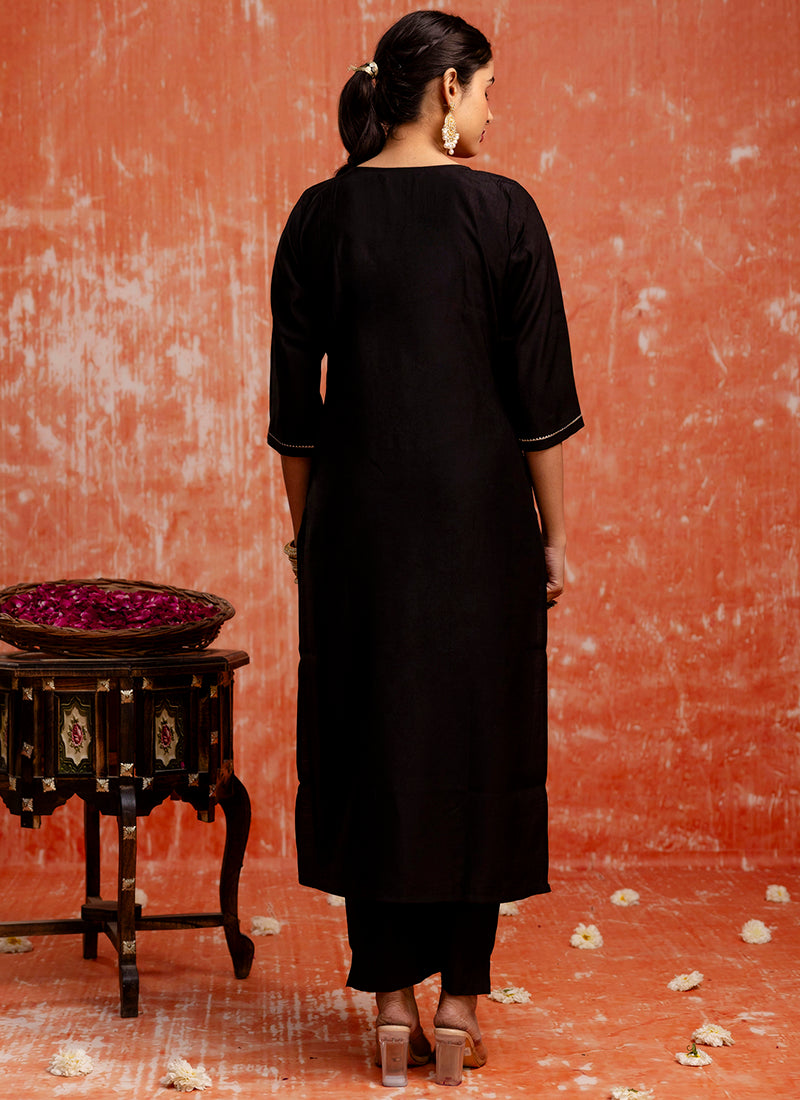 Vellora Viscose Black Party Wear Embroidery Work Readymade Salwar Suit