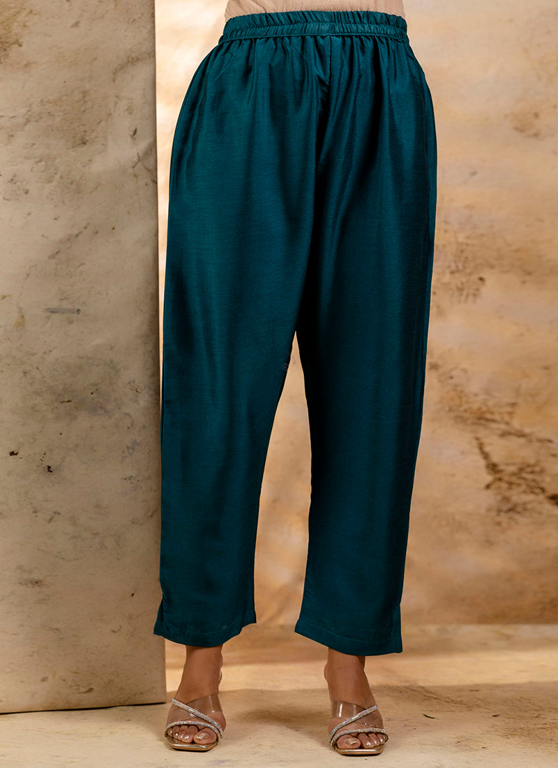 Vellora Silk Blend Teal Party Wear Embroidery Work Readymade Salwar Suit