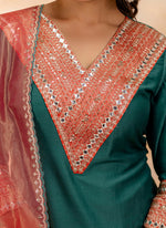 Thumbnail for Vellora Viscose Rayon Bottle Green Casual Wear Embroidery Work Readymade Salwar Suit