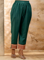 Thumbnail for Vellora Viscose Rayon Bottle Green Casual Wear Embroidery Work Readymade Salwar Suit