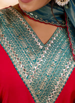 Thumbnail for Vellora Viscose Rayon Red Casual Wear Embroidery Work Readymade Salwar Suit