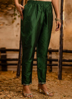 Thumbnail for Vellora Silk Blend Dark Green Casual Wear Embroidery Work Readymade Salwar Suit