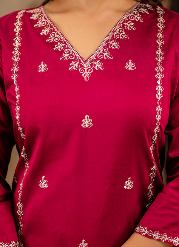 Vellora Silk Blend Pink Casual Wear Embroidery Work Readymade Salwar Suit